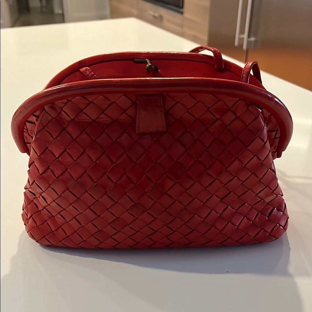 Red Woven Leather Handbag